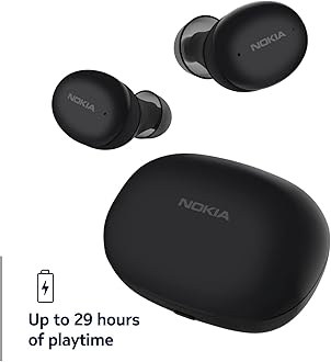 Nokia Comfort Earbuds+ with ANC TWS-631W, 27Hrs Play time, Wireless charging, Bluetooth 5.2, Water resistant, Compatible with android and iOS devices, Metallic black