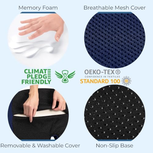 Image of 5 STARS UNITED Seat Cushion - Memory Foam Chair Cushion for Tailbone Pain Relief - Ergonomic Support for Coccyx, Sciatica & Butt - Office, Desk & Gaming Chair, Car Seat, Wheelchair, Blue Mesh