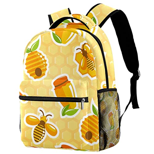 EKDJFNGHD Mochila para niños de 16 pulgadas, bonita mochila ligera de gran capacidad con correas ajustables para niños y niñas, tarro de miel colmena abeja panal dulce