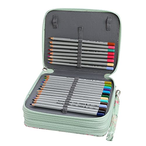 Image of 72 Slots Pencil Case Organizer w /Removal Handle Strap | 3-Layer Zipped Pencils Box Large for Colored Pencils Watercolor Pencils for Office and Travel for Artist