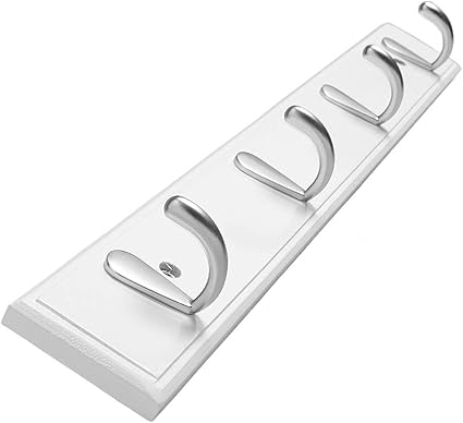 YunNasi Perchero Pared Bambú Toallero Percha de Pared de Madera con 4 Ganchos para Cocina, Baño, Dormitorio, Entrada, Armario (blanco)