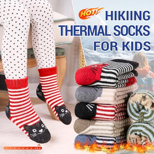 Eocom Kids Wool Socks For Boys Girls Warm Hiking Thermal Winter Cozy Soft Thick Toddlers Crew Boot Socks 6 Pairs2