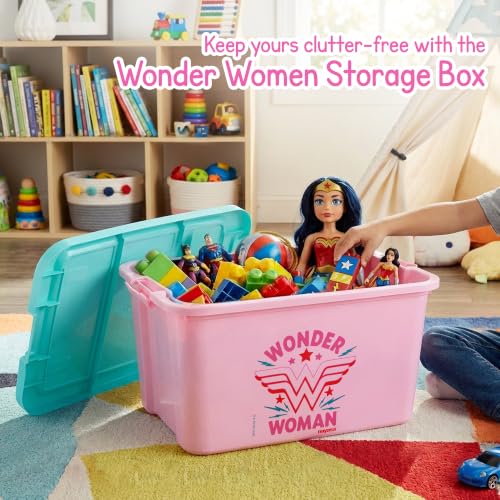 Image of Nayasa Wonder Woman Toy Box 50 Ltr | DC Superhero Print Plastic Storage Box with Lid | Stackable Organizer & Strong Durable | Pink