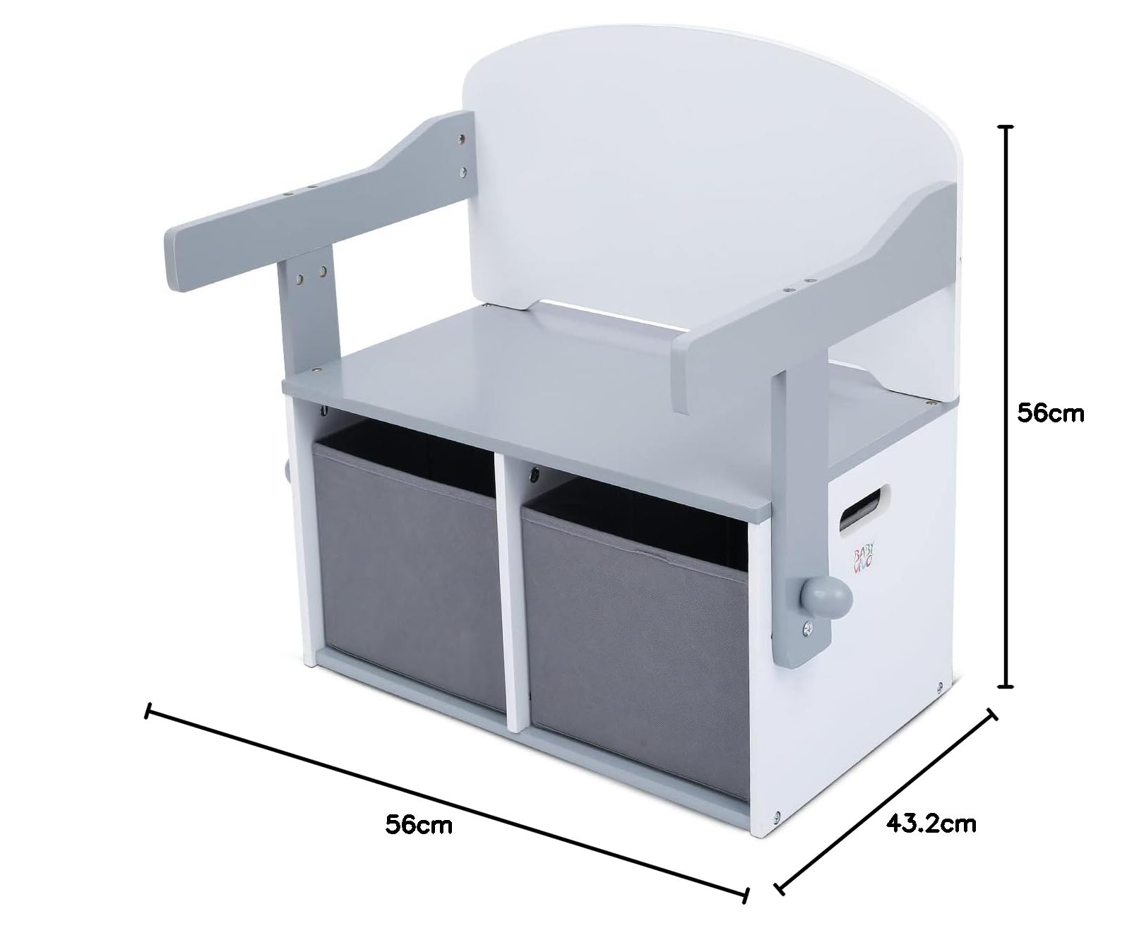 Baby Vivo Multifonctionnel 3en1 Table et Banc en Bois pour Enfants avec Coffres à Jouets - Coffre Porte-Jouets pour s'asseoir et Garder pour la Chambre d'enfant - Felix en Gris