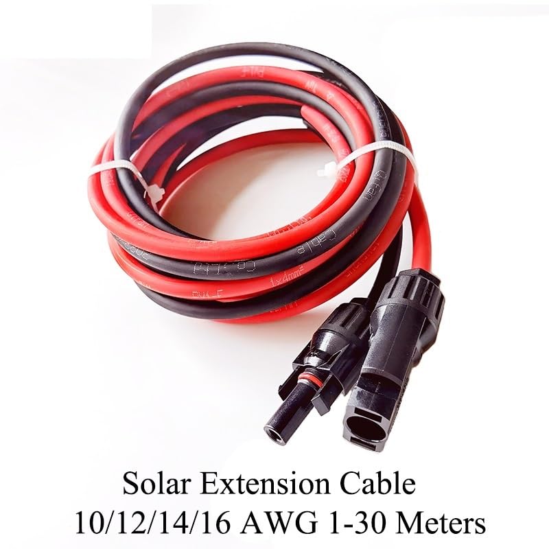 1 Pair Solar Panel Extension Cable Copper Wire Black and Red with Solar Connector Solar PV Cable 6/4/2.5 mm2 10/12/14 AWG(10m,10 AWG-6mm2)