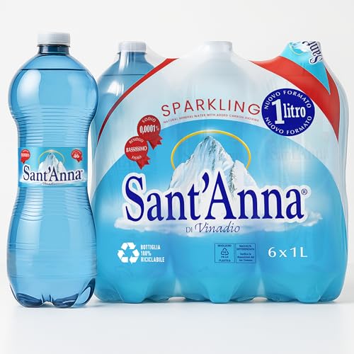 Sant'Anna Sparkling Natural Mineral Water, 33.8 Fl Oz (6-Pack) | Pure Italian Alps Mountain-Fresh Drinking Water | Natural Functional Drink | Sodium-Free Mineral in BPA-Free Bottles