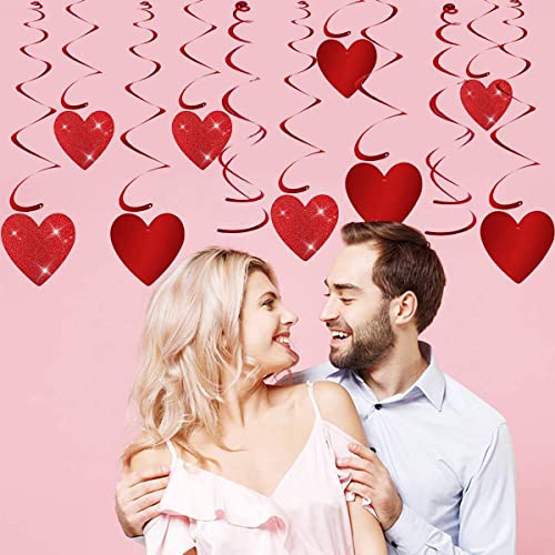 Image of FestikoValentine's Day Hanging Swirl Decorations,32 PCS Glitter Red Love Heart Foil Swirls Ceiling Streamers for Valentine's Day Engagement Wedding Anniversary Birthday Decoration Party Supplies