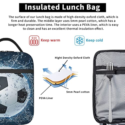 Kawoeew Boys Lunch Box Kids,Soccer Ball On Water Girls Insulated Lunch Bag Reusable Work Lunch Tote Box Bag For Women Men And Adults #TOP4