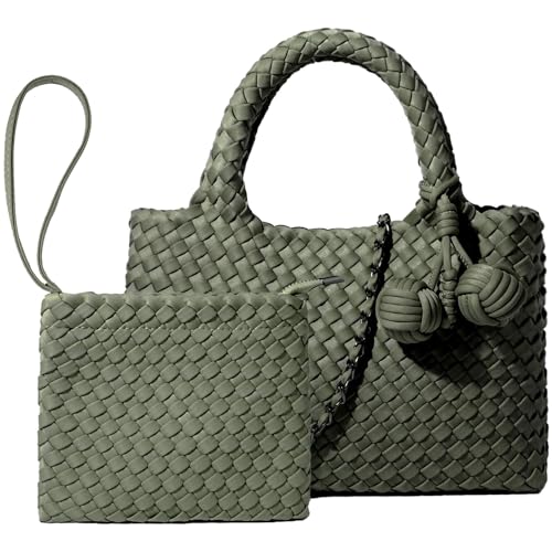 Image of Woven Tote Bag for Women with Coin Purse, Foldable Chain Small Crossbody Handbags, Fashion Shoulder Bag, Hobo Satchel