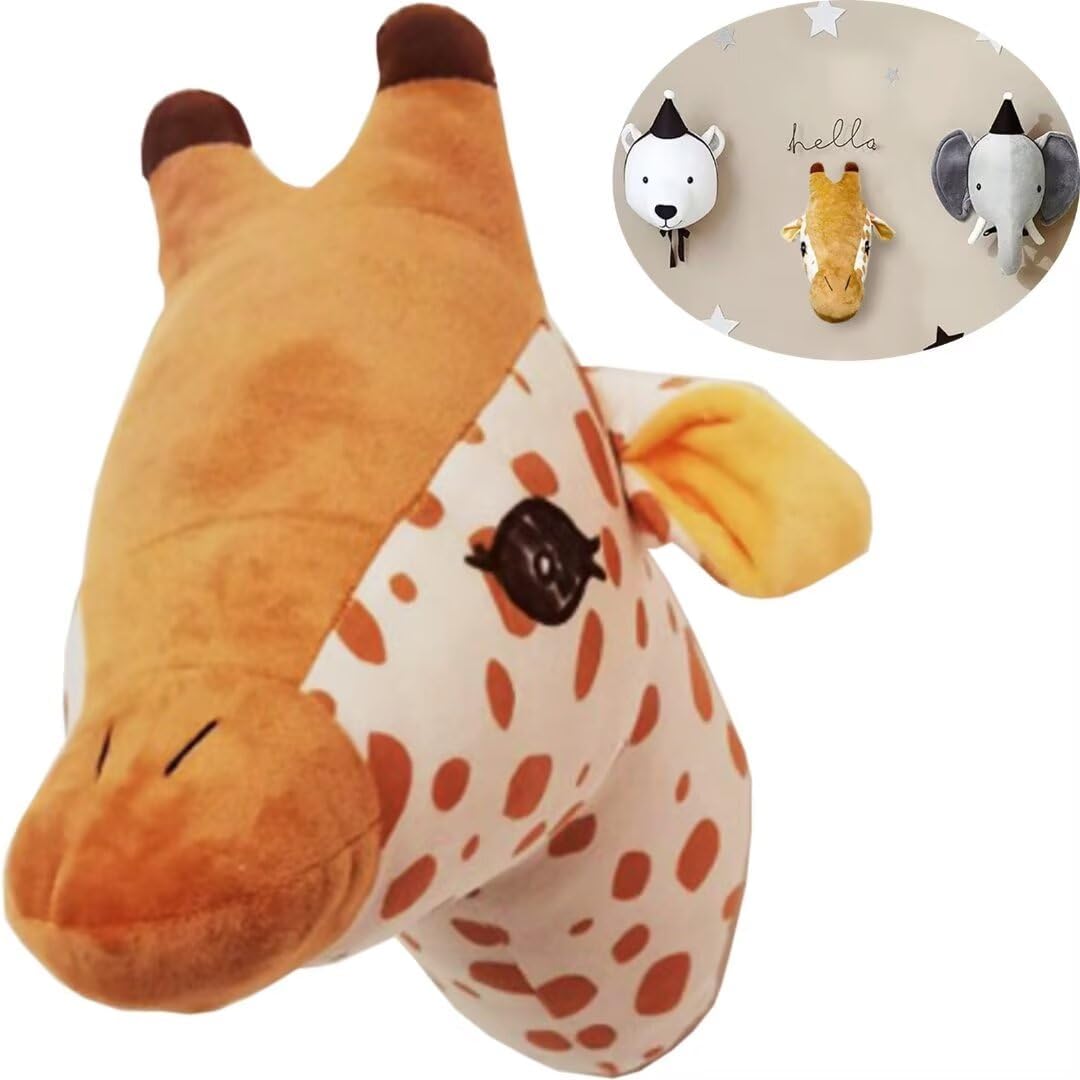 Handmade Animal Wall Hanging, Velvet Animal Head Wall Decoration, Nursery Wall Decorations Wall Art Hanging Nursery Wall Door Pendant Toys for Boys, Girls, Kids Room