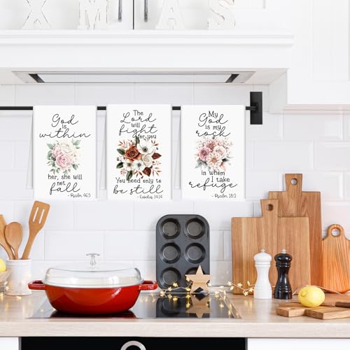 Image of Bible Christian Kitchen Towels, Religious Wildflower Hand Towels | Soft Absorbent, Set of 6, Christian Gifts, Women Kitchen Bathroom House Cooking Home Decor Cleaning Gifts