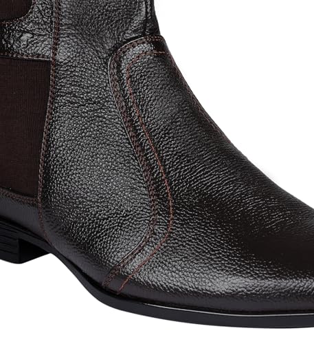 Image of Tanny Shoes Men's Genuine Leather Chelsea Zip Boots, Black For Casual Party Business banker Moccasins Slipon Style Comfortable Lightweight with TPR sole