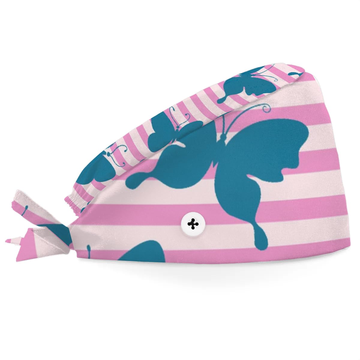 Mularoka Striped Butterfly Silhouettes Working Caps with Button Sweatband Comfortable Adjustable Bouffant Hats Work Hat for Women Men