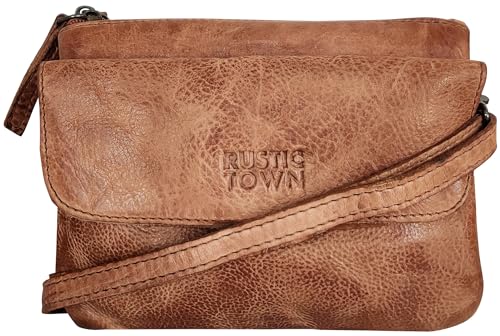 Image of RUSTIC TOWN Leather Sling Bag for Women - Washed Leather Crossbody Bag Wristlet Clutch, Vintage Travel Shoulder Purse Handbags for Ladies