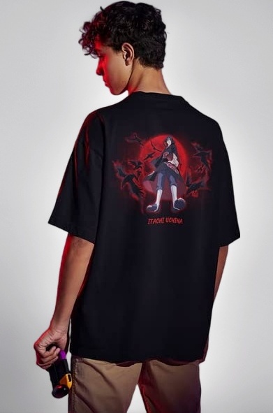 Oversized Dropshoulder Black T-Shirt/Itachi Uchiha Anime Inspired Shirt, Anime Lovers, Graphic tees, Anime, Manga, Gifts Dark Ninja/Streetwear/Unisex / 100% Cotton.