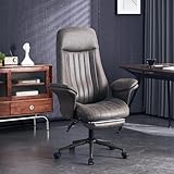 High Back Ergonomic Home Office Desk Chair, Modern Lumbar Support Recline Executive Office Chair with Foot Rest, Suede Leather Swivel Computer Chair with Detachable Arms (Dark Grey Suede Fabric)