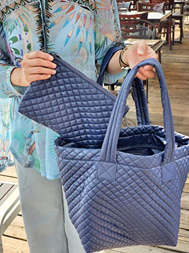 Bolso tote acolchado ligero y cómodo, impermeable, color azul marino miniatura 2