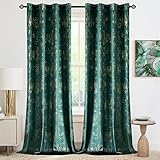 Woaboy 2 Piezas Cortina Terciopelo de Oscurecimiento Cortina Aislante Termica Anti-Ruido Moderno para Ventana Cama Salón 140x225cm Verde Oscuro