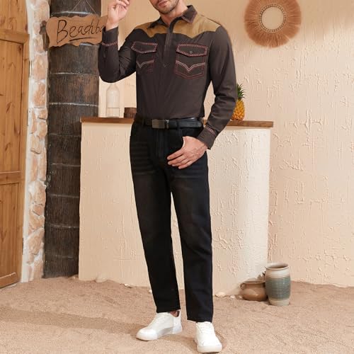 American Trends Mens Western Shirts Long Sleeve Cowboy Shirts for Men Casual Button Down Shirts Country Shirt4