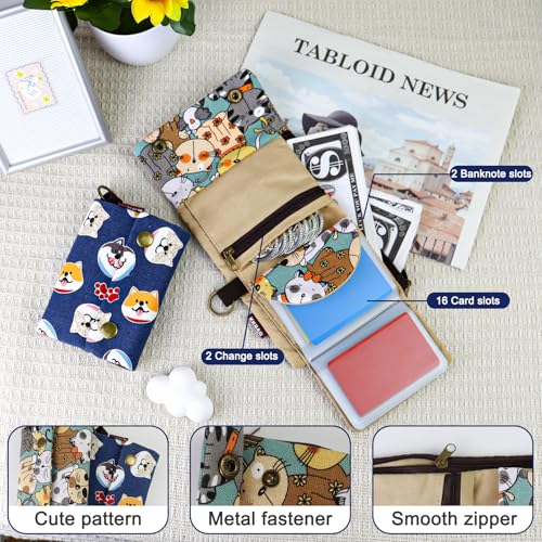 Ladies Wallet, Canvas Small Wallet Card Wallet with Cute Pattern for Women and Girls, Lightweight Card Holder Wallet Credit Card Wallet with Keyring for Money, Cards (blue)3
