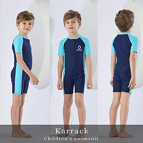 Karrack Girls And Boys One Piece Rash Guard Swimsuit Kid Water Sport Short Swimsuit Upf 50+ Sun Protection Bathing Suits Blue #TOP1