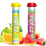 Zip_fizzs Vitamin Energy Hydration Drink Mix, Citrus & Watermelon Flavors, 30 Count (Split Box), 100% Daily Vitamin C & B12, Caffeine from Natural Sources, Zero Sugar, Low Calorie