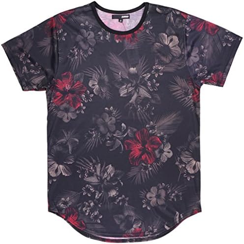 Elwood Men's Curved Hem Floral Tee in Black. S-2XL.