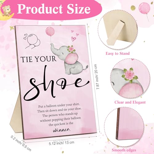 Image of Roowest 51 Pcs Tie Your Shoe Baby Shower Game Sign Wooden Sign Greenery Gift Sets Gender Reveal Party Favors 50 Balloons Latex Balloons for Game Wedding Supplies(Pink,Elephant)