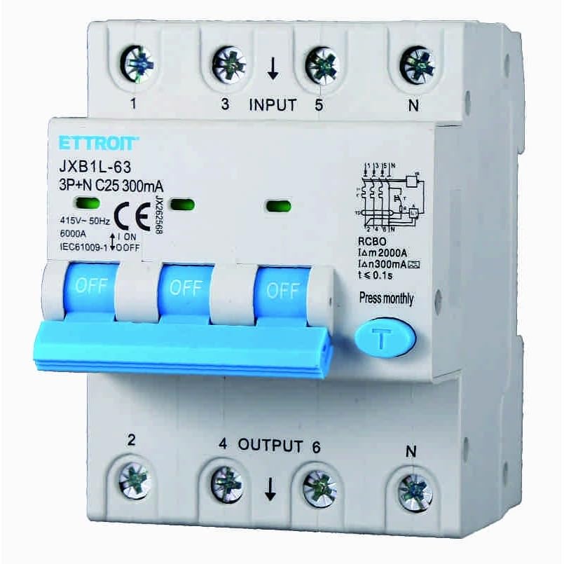 Interruttore Magnetotermico Differenziale 3P+N 25A 300mA 380V-6KA CLASSE A 300mA per Guida DIN - 4 Moduli DIN - Protezione Circuiti e Sicurezza Impianti