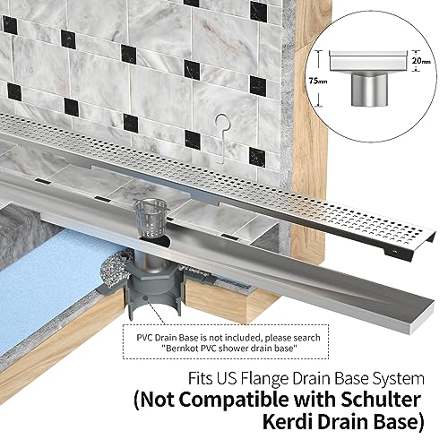 Linear Shower Drain 12", 304 Stainless Steel Floor Drain with Grid Drain Cover & Hair Strainer, Rectangular Shower Drain w/CUPC Certified, Brushed - Image 4