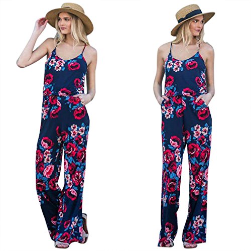 NMY Femmes Combishort Casual avec Poches Jumpsuit Sling été Sexy Imprimé sans Manches Combinaison Long épaules Dénudées Jumpsuit