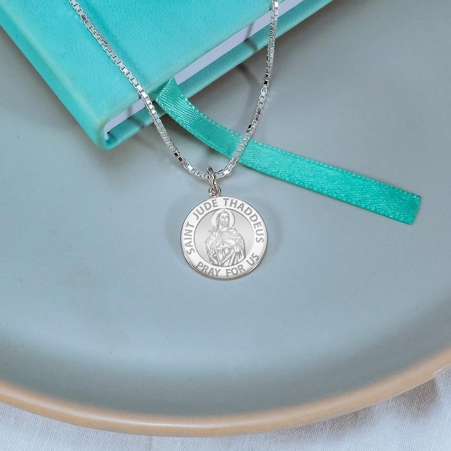 PicturesOnGold.com Saint Jude Round Religious Medal Exclusive in 1 inch size of a quarter -Sterling Silver - Image 4