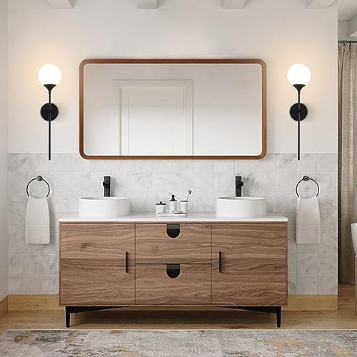 Image of KCO Lighting Farmhouse Matte Black Wall Sconce Set of 2 Vintage Milk White Glass Globe Wall Light Mid Century Modern Bathroom Vanity Light Set of Two Industrial Bar Wall Lamp