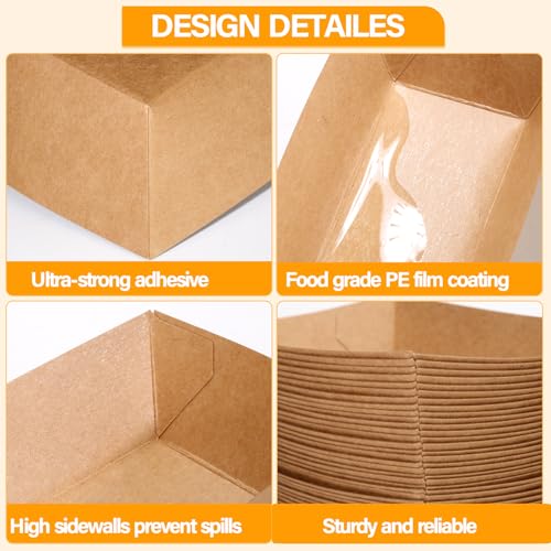 Disposable Kraft Paper Food Boats for Snacks and Parties - 100 Pack