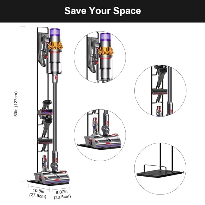 Image of Vacuum Stand for Dyson V11 V10 V8 V7 V6 with Wheels,Stable Metal Storage Bracket Stand Holder for Dyson Handheld DC30 DC31 DC34 DC35 DC58 DC59 DC62 Cordless Vacuum Cleaners & Accessories & Attachments