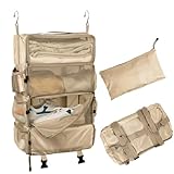 TABITORA(タビトラ) トラベルポーチ 圧縮 吊り下げ 旅行 ポーチ 衣類ラック インナーバッグ 収納ボックス 洗面用具 仕切り トラベルグッズ 出張 クローゼット 折り畳み式 省スペース 大容量 衣装ケース オーガナイザー ４段 (beige, M)