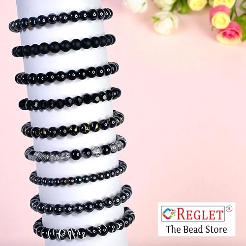 Image of 290 Pcs Black Glass Beads for Jewellery Making Kit - Glass Beads for Bracelet Making Kit - Bead Craft - 8mm