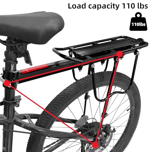 Aikolesa Rear Bike Rack, Aluminum Alloy Bike Cargo Pannier Rack for Back of Bike 110 Lb Quick Release Bike Reflective Adjustable Luggage Touring Carrier Cargo Rack Mountain Road Bicycle Rack - Thumbnail 3