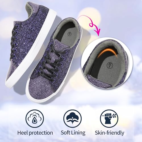 Image of AISFAES Glitter Sparkly Low Top Sequins Lace Up Tennis Shoes Comfort Bling Fashion Shiny Walking Shoes