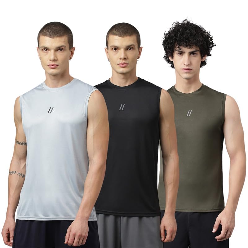 Image of ATICX Men's Polyester Sports Sleeveless T Shirt - Gym Vest, Workout Sando, Training Tank Top, Cut Sleeves Quick Dry Tee for Running, Swimming, Badminton, Fitness & Sports