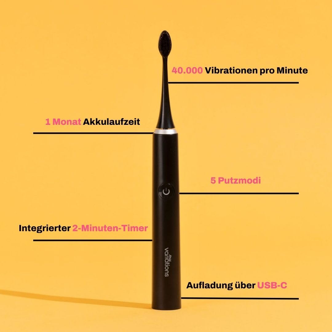My Variations - Elektrische Schallzahnbürste - wiederaufladbar - 1 Monat Akku - 5 Putzmodi - integrierter Timer für 2 Minuten - 1 Griff und 1 Bürste (schwarz)