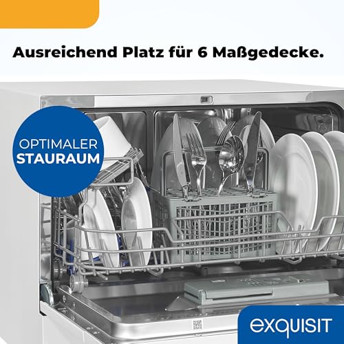 Exquisit Mini-Geschirrspüler, Tischspülmaschine, 55 cm breit, spülmaschine klein, Auto Türöffner, ECO-Modus, GSP5206-030D weiss