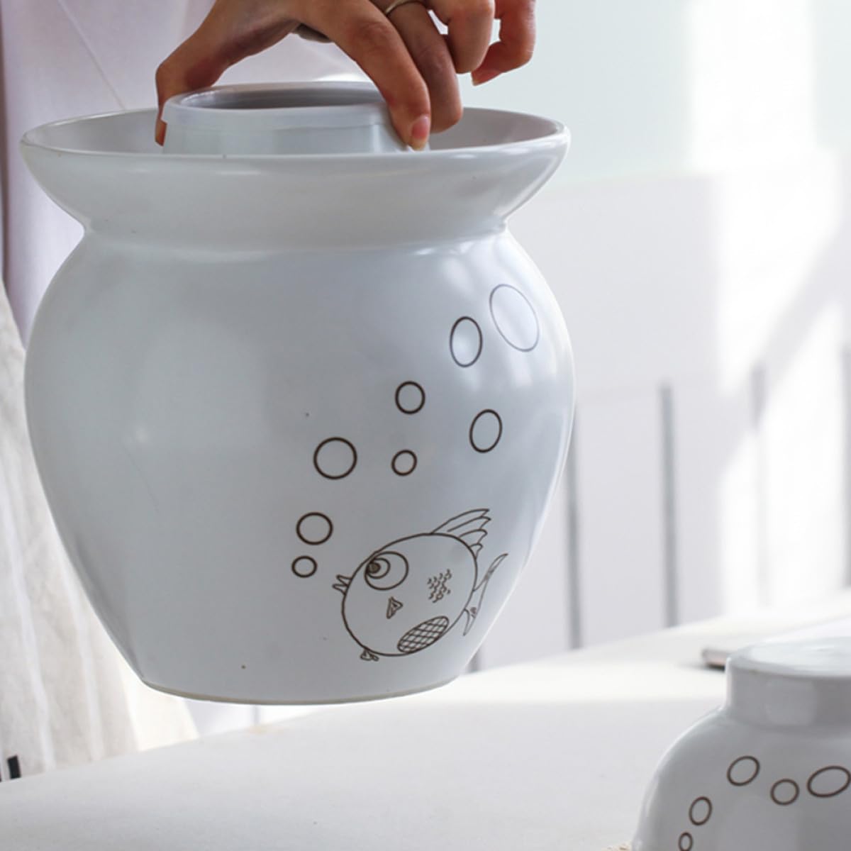 OSALADI Barattolo in Ceramica per Sottaceti da 1,5 Litri, Contenitore Ermetico per Fermentazione Kimchi, Vaso per Conserve Alimentari da Cucina Chiusura Sigillata