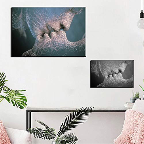 HinchJone Kiss Canvas Printing Wall Decor Venation Characters Romantic Kissing Unframed Wall Art Photos 24x16 and 12x8 for Couple Living Bedroom Room (No Frame)