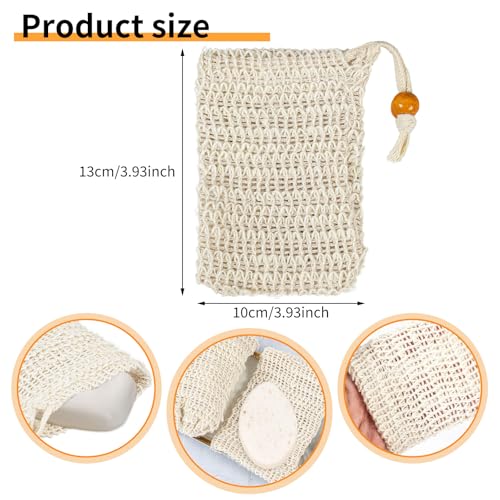 Seifensäckchen Bio, 10 Stück Seifensack Zum Duschen aus 100% Sisal Baumwolle, Seifensäckchen für Feste Seife, Mesh Seifenbeutel für Feste Seife, Natur Seifen Säckchen