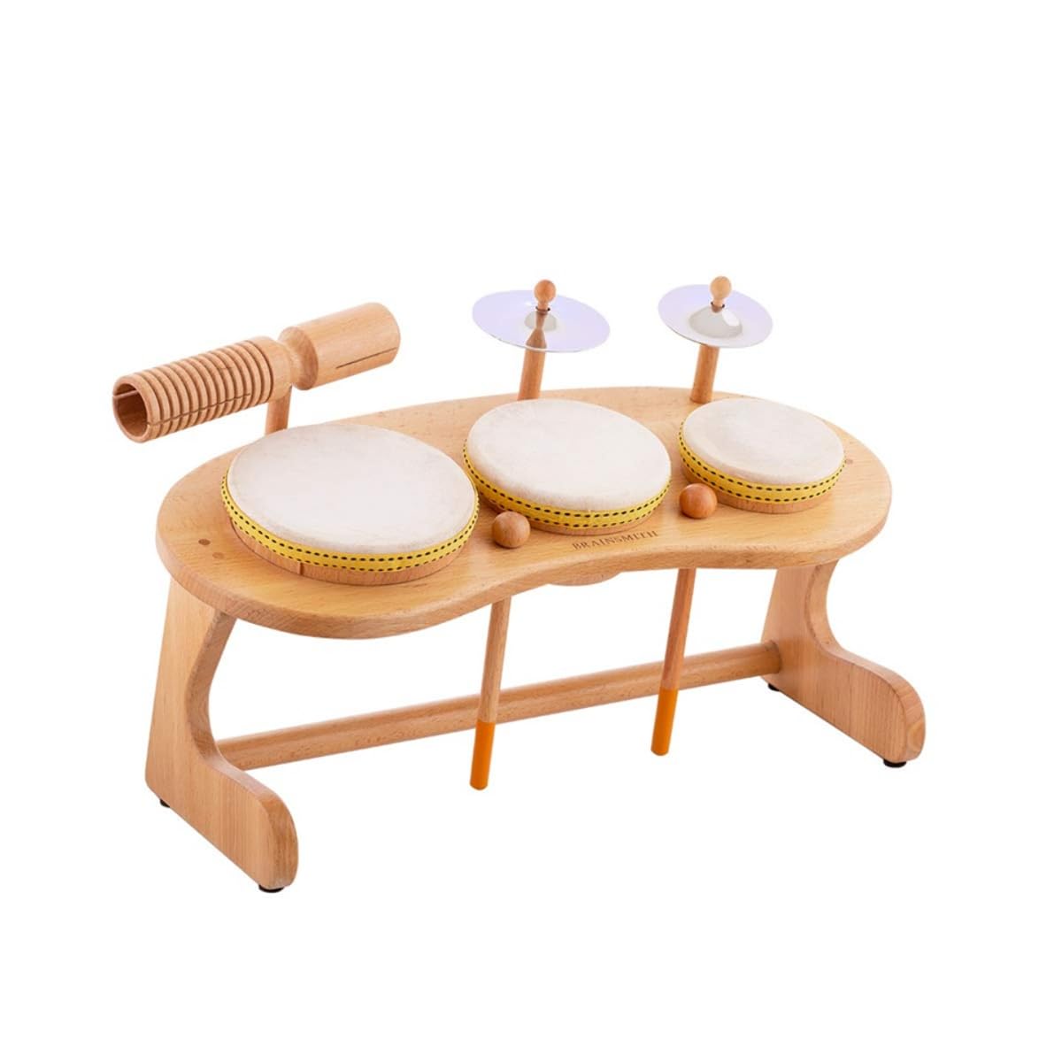 Brainsmith Swoora Premium Wooden Drum Set with 3 Mini Drums, 2 Mallet Sticks & Cymbals, Child-Safe, Educational Musical Percussion Instrument Toys for Brain Development, Gift for Boys and Girls, 1-8Y-picture-32