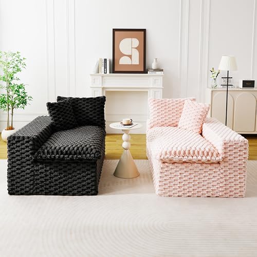 Image of KEIKI 120 inch Modular Boneless Couch Full Chaise for Living Room, 4-Seater Sectional Couches for Living Furniture, Deep Seat Convertible Large Sofa for Apartment Living Room Pet Friendly, Pink Black