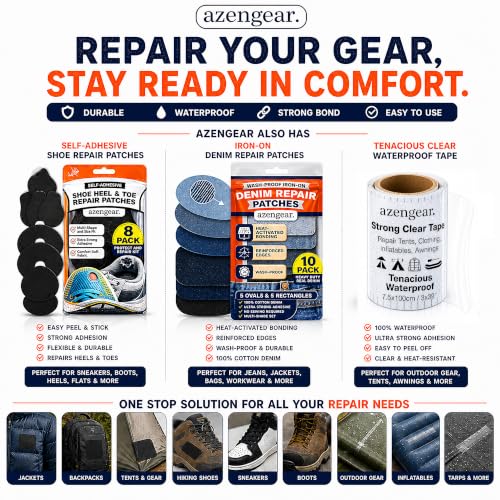 Miniatura 8 de Azengear Parches De Reparación 30 Colores Para Chaquetas De Pluma, Tiendas, Zapatos Y Tapicería, Autoadhesivos, Impermeables Y Resistentes A Desgarros 11 Piezas, Negro
