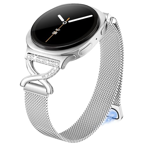 Ocaer Kompatibel mit Samsung Galaxy Watch 8/7/FE/6/5/4 Armband 40mm 44mm 8 Classic/6/4 Classic 5 Pro Active 2 Glitzer Magnetisch Metall Watch Armband Elegant Edelstahl Band für Damen Silber