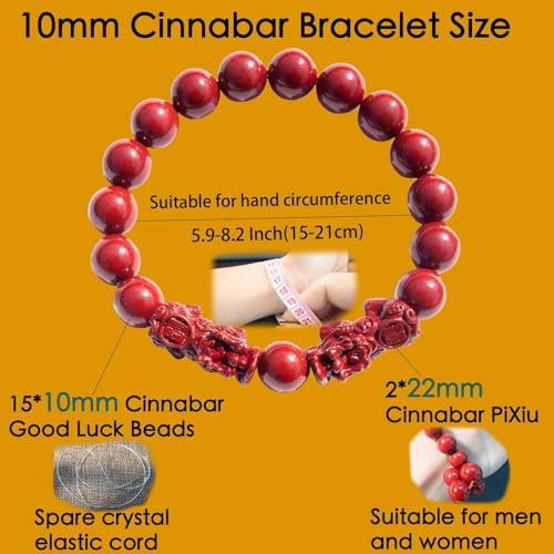 Feng Shui Bracelet Cinnabar Bracelet, Cinnabar PiXiu Bracelet Prayer Beads Dragon Protection Bracelet for Men Women, Red Bead Bracelets Jewelry Gifts Meaning to Attract Wealth and Good Luck2